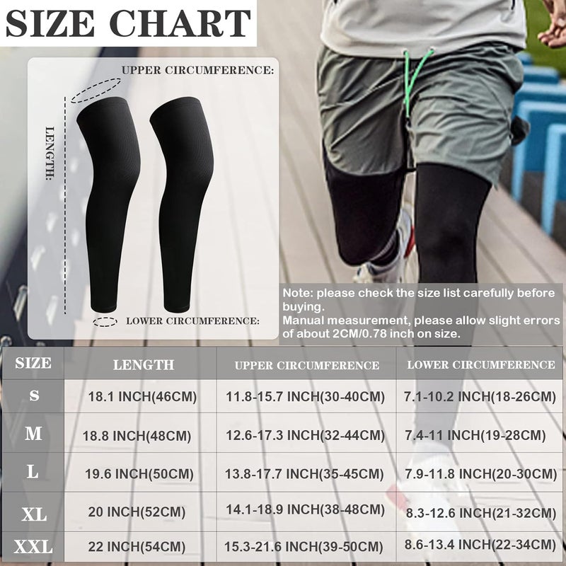 JEFHOMKIT 2Pairs Leg Sleeves,Full Leg Compression Sleeve,Compression Long Knee Sleeve,Sports Compression UV Long Leg Sleeves with Anti-slip Silicone Strips for Men Women Running Basketball Football(White&Black) - Image 3